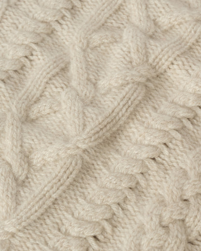 JOHNSTONS OF ELGIN MABEL CREW SWEATER CASHMERE ARAN CABLE ROUND NECK SWEATER CREAM 100% CASHMERE KAB06123HA0396