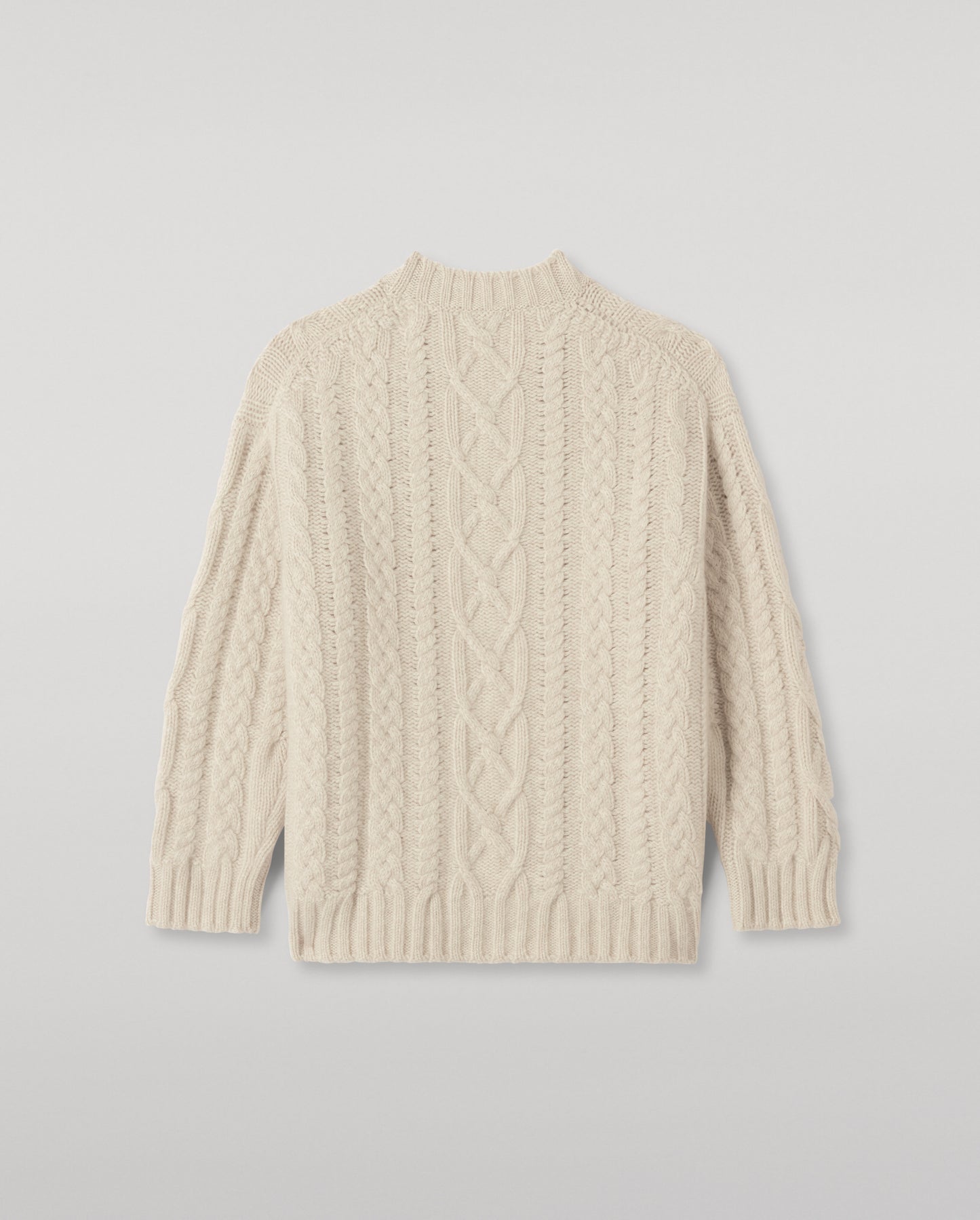 JOHNSTONS OF ELGIN MABEL CREW SWEATER CASHMERE ARAN CABLE ROUND NECK SWEATER CREAM 100% CASHMERE KAB06123HA0396