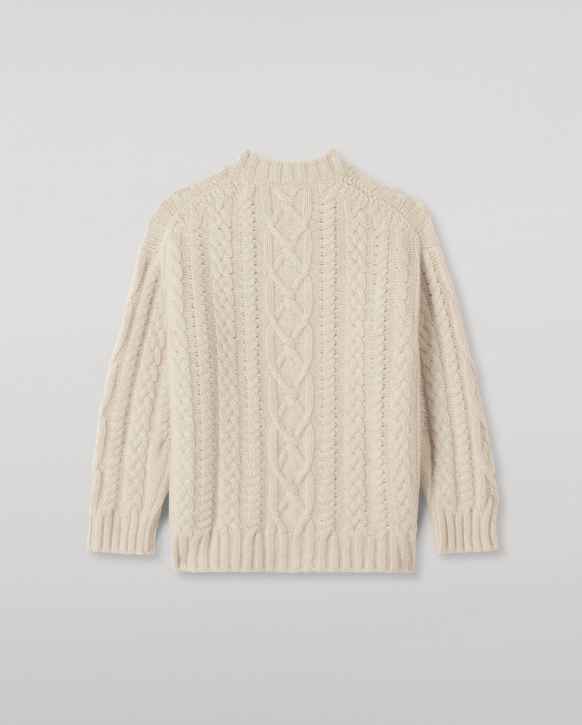 JOHNSTONS OF ELGIN MABEL CREW SWEATER CASHMERE ARAN CABLE ROUND NECK SWEATER CREAM 100% CASHMERE KAB06123HA0396