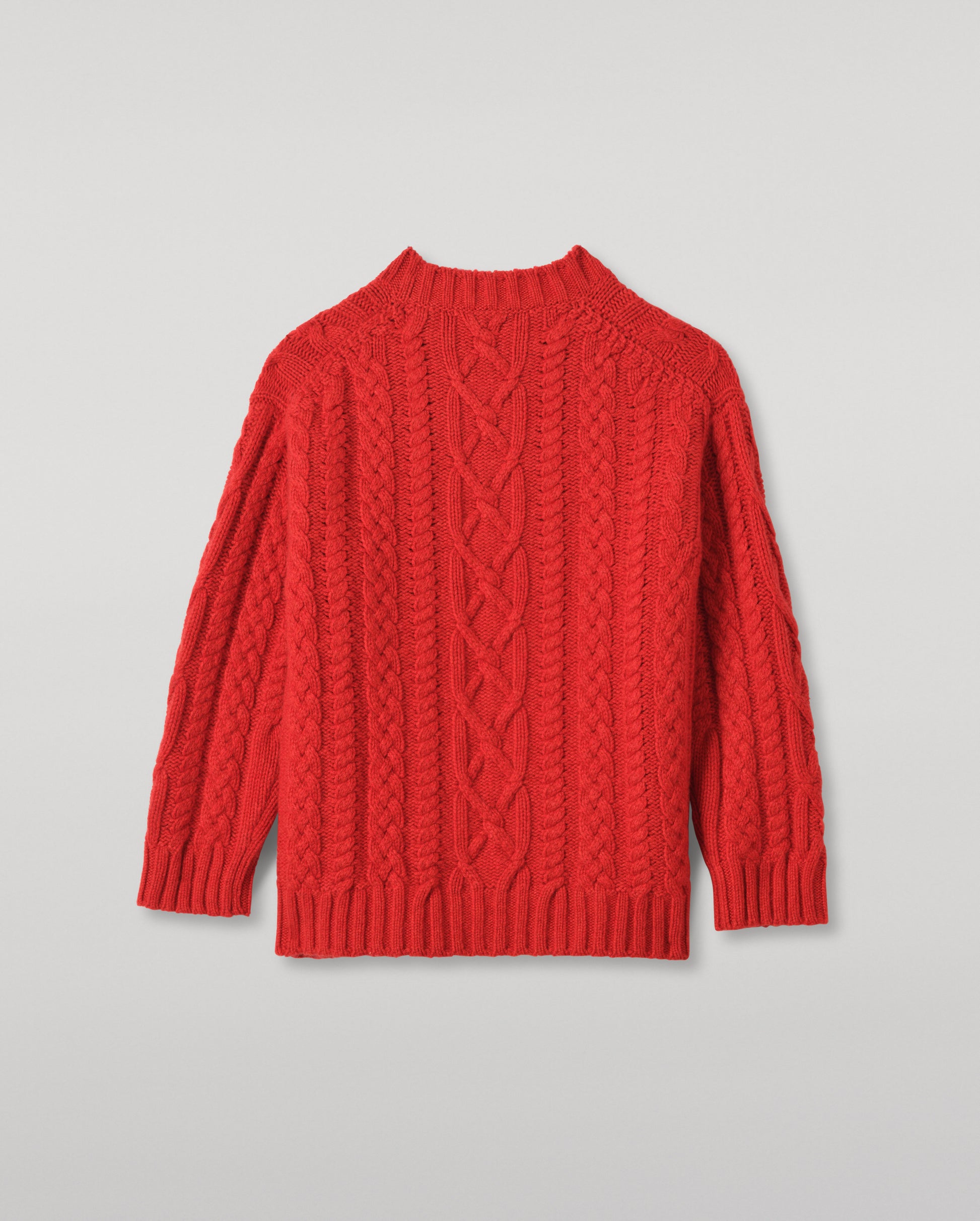 JOHNSTONS OF ELGIN MABEL CREW SWEATER CASHMERE ARAN CABLE ROUND NECK SWEATER RED 100% CASHMERE KAB06123HE4390