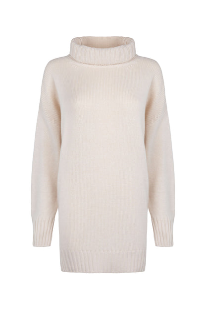 Oversized Cashmere Roll Neck Cream Jumper