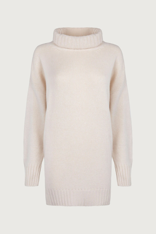 Oversized Cashmere Roll Neck Cream Jumper
