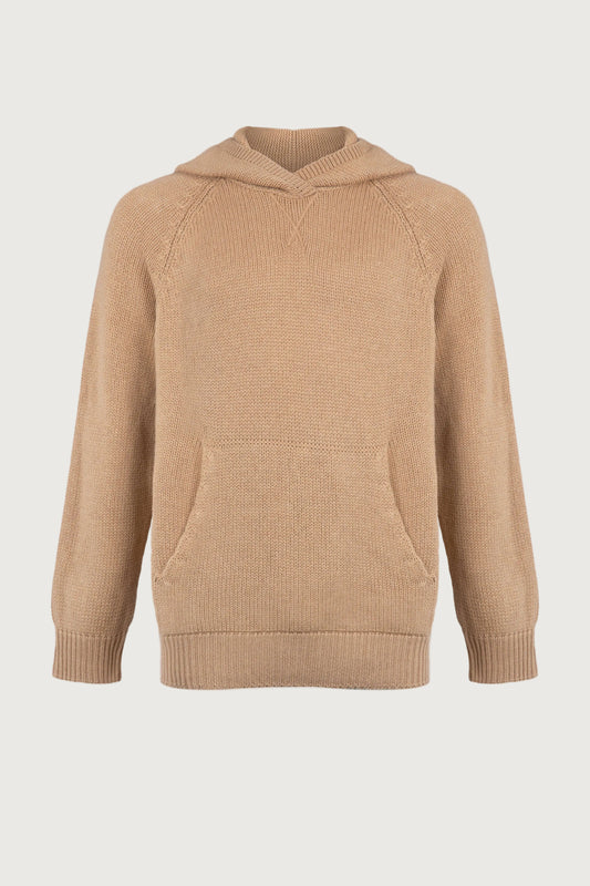 Johnstons of Elgin Men's Knitwear Camel Kangaroo Pocket Cashmere Hoodie KAC05156HB4315
