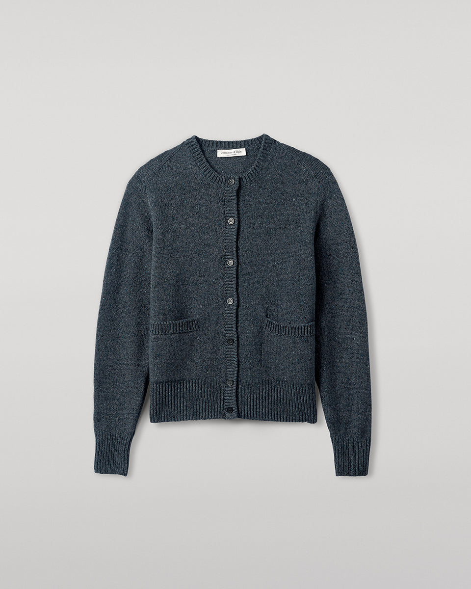 Johnstons of Elgin AW25 Women's Knitwear Storm Donegal Donegal Cashmere Blue Cardigan Details KAC05494006336