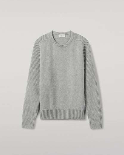 Johnstons of Elgin AW25 Men's Knitwear Light Grey Ribbed Grey Cashmere Jumper KAC05540HA0308