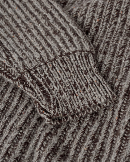 Johnstons of Elgin AW25 Men's Knitwear Peregrine Donegal & Molasses Ribbed Donegal Cashmere Grey Jumper Details  KAC05581Q25393