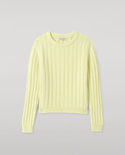 JOHNSTONS OF ELGIN LECHT CREW SWEATER PETITE CASHMERE FLAT RIB ROUND NECK SWEATER - 8 PLY LIGHT YELLOW 100% CASHMERE KAC05706HF0025
