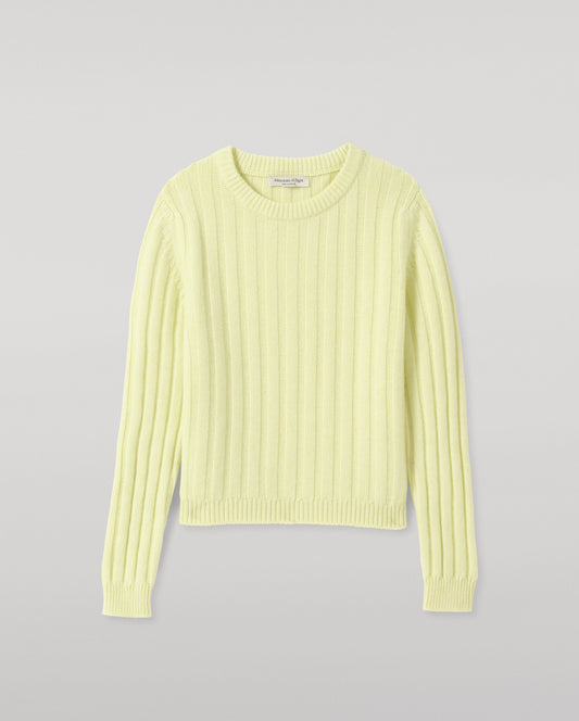 JOHNSTONS OF ELGIN LECHT CREW SWEATER PETITE CASHMERE FLAT RIB ROUND NECK SWEATER - 8 PLY LIGHT YELLOW 100% CASHMERE KAC05706HF0025