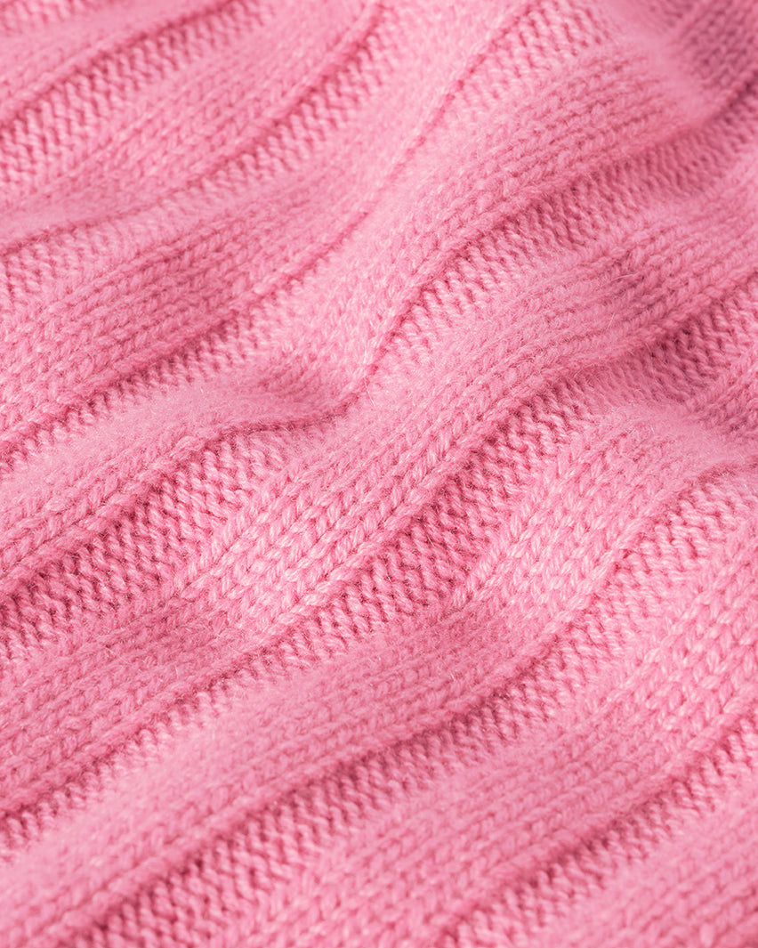 JOHNSTONS OF ELGIN LECHT CREW SWEATER PETITE CASHMERE FLAT RIB ROUND NECK SWEATER - 8 PLY PINK 100% CASHMERE KAC05706SE5394