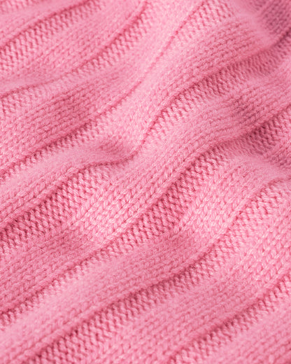JOHNSTONS OF ELGIN LECHT CREW SWEATER PETITE CASHMERE FLAT RIB ROUND NECK SWEATER - 8 PLY PINK 100% CASHMERE KAC05706SE5394