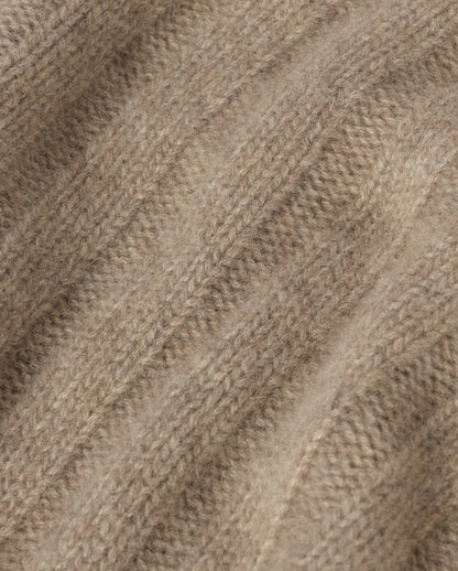JOHNSTONS OF ELGIN PEEL CREW SWEATER CASHMERE FLAT RIB CREW SWEATER - 8 PLY LIGHT BROWN 100% CASHMERE KAC05751HB4447