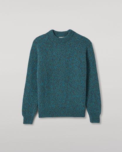 JOHNSTONS OF ELGIN FYFE CREW SWEATER CASHMERE 3 COLOUR MARL CREW SWEATER - 6 PLY BLUE MARL 100% CASHMERE KAC05753007012
