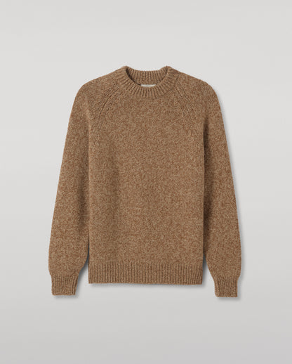 JOHNSTONS OF ELGIN FYFE CREW SWEATER CASHMERE 3 COLOUR MARL CREW SWEATER - 6 PLY BROWN MARL 100% CASHMERE KAC05753007013