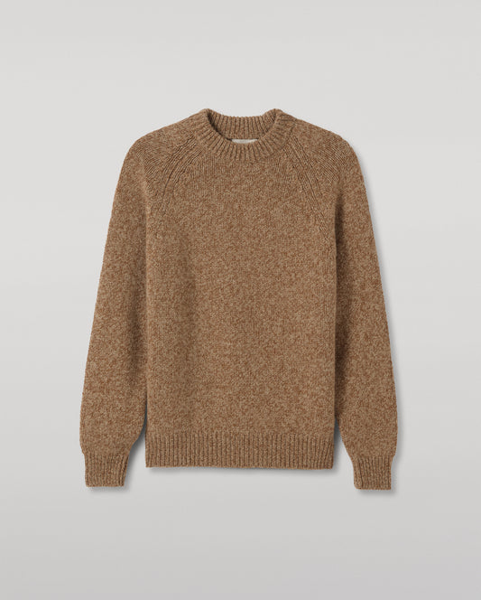 JOHNSTONS OF ELGIN FYFE CREW SWEATER CASHMERE 3 COLOUR MARL CREW SWEATER - 6 PLY BROWN MARL 100% CASHMERE KAC05753007013