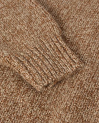 JOHNSTONS OF ELGIN FYFE CREW SWEATER CASHMERE 3 COLOUR MARL CREW SWEATER - 6 PLY BROWN MARL 100% CASHMERE KAC05753007013