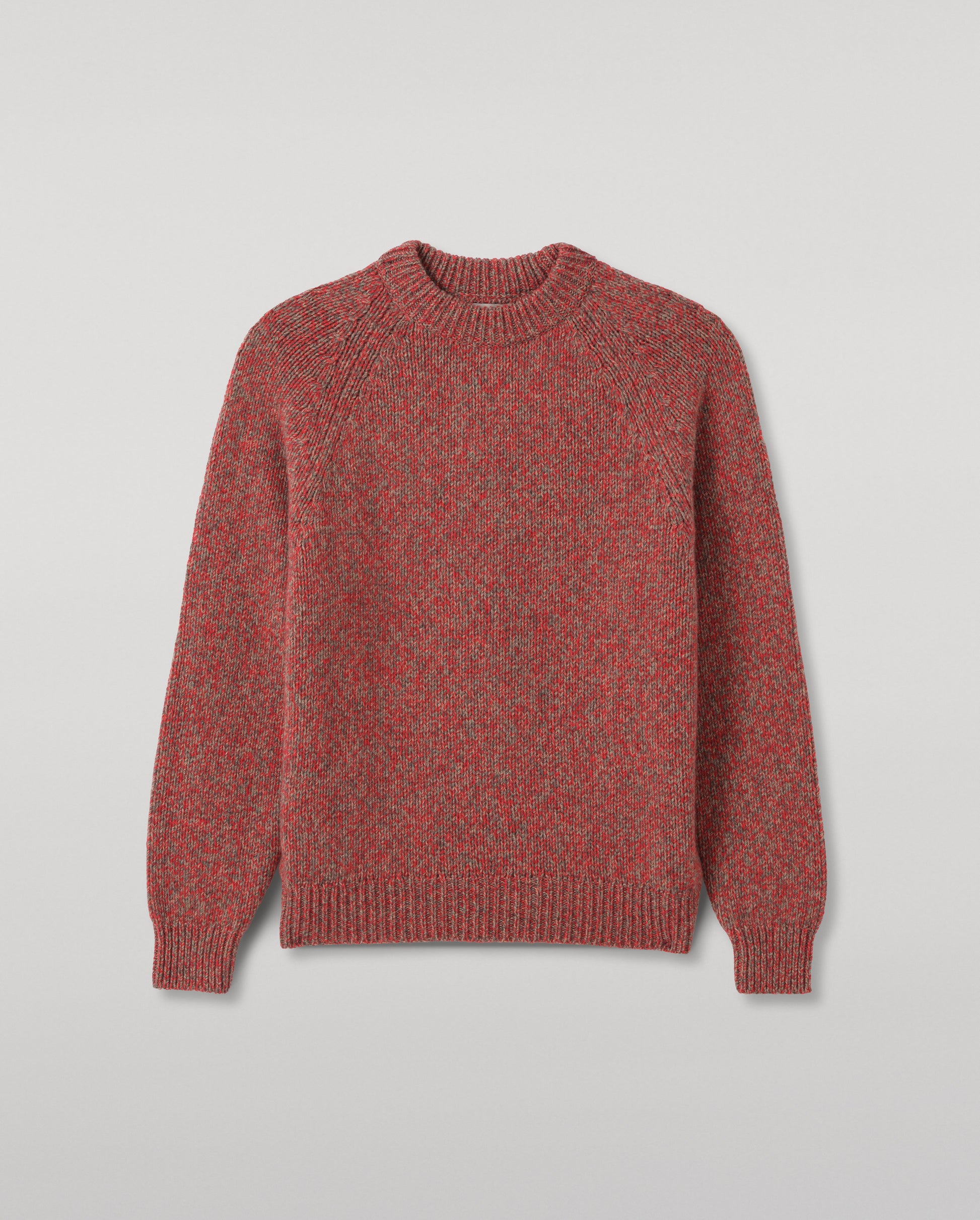 JOHNSTONS OF ELGIN FYFE CREW SWEATER CASHMERE 3 COLOUR MARL CREW SWEATER - 6 PLY RED MARL 100% CASHMERE KAC05753007014