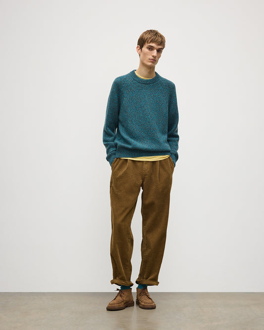 JOHNSTONS OF ELGIN FYFE CREW SWEATER CASHMERE 3 COLOUR MARL CREW SWEATER - 6 PLY BLUE MARL 100% CASHMERE KAC05753007012