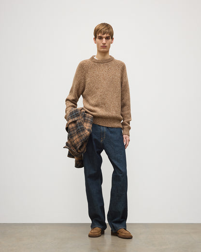 JOHNSTONS OF ELGIN FYFE CREW SWEATER CASHMERE 3 COLOUR MARL CREW SWEATER - 6 PLY BROWN MARL 100% CASHMERE WITH ATHOLL OVERSHIRT KAC05753007013