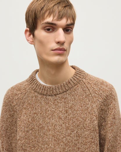 JOHNSTONS OF ELGIN FYFE CREW SWEATER CASHMERE 3 COLOUR MARL CREW SWEATER - 6 PLY BROWN MARL 100% CASHMERE KAC05753007013