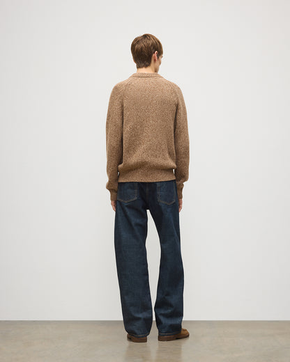 JOHNSTONS OF ELGIN FYFE CREW SWEATER CASHMERE 3 COLOUR MARL CREW SWEATER - 6 PLY BROWN MARL 100% CASHMERE WITH ATHOLL OVERSHIRT KAC05753007013