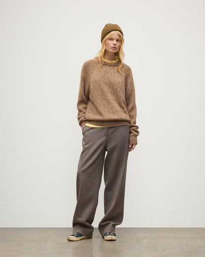 JOHNSTONS OF ELGIN FYFE CREW SWEATER CASHMERE 3 COLOUR MARL CREW SWEATER - 6 PLY BROWN MARL 100% CASHMERE UAC05753007013