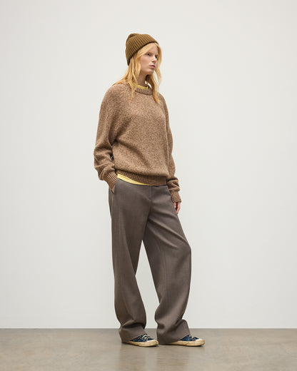 JOHNSTONS OF ELGIN FYFE CREW SWEATER CASHMERE 3 COLOUR MARL CREW SWEATER - 6 PLY BROWN MARL 100% CASHMERE UAC05753007013