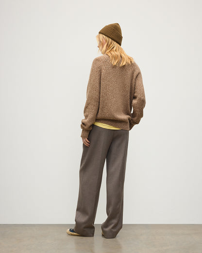JOHNSTONS OF ELGIN FYFE CREW SWEATER CASHMERE 3 COLOUR MARL CREW SWEATER - 6 PLY BROWN MARL 100% CASHMERE UAC05753007013