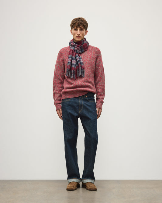 JOHNSTONS OF ELGIN FYFE CREW SWEATER CASHMERE 3 COLOUR MARL CREW SWEATER - 6 PLY RED MARL 100% CASHMERE KAC05753007014