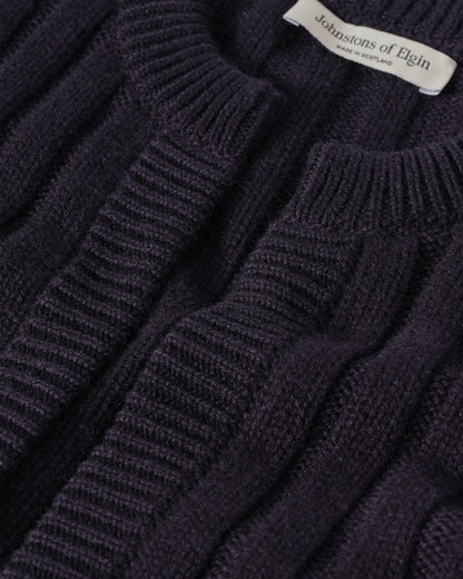 JOHNSTONS OF ELGIN WOMENS LECHT CREW CARDIGAN NAVY 100% CASHMERE KAC05790SD7666