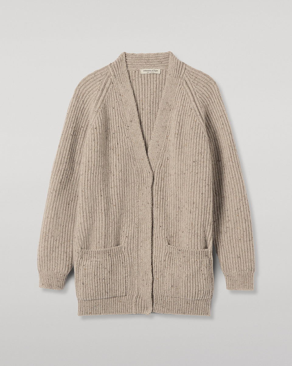 JOHNSTONS OF ELGIN NORAH CARDIGAN DONEGAL CASHMERE RIBBED CARDIGAN WITH POCKETS CREAM 100% CASHMERE KAC05992HA0397