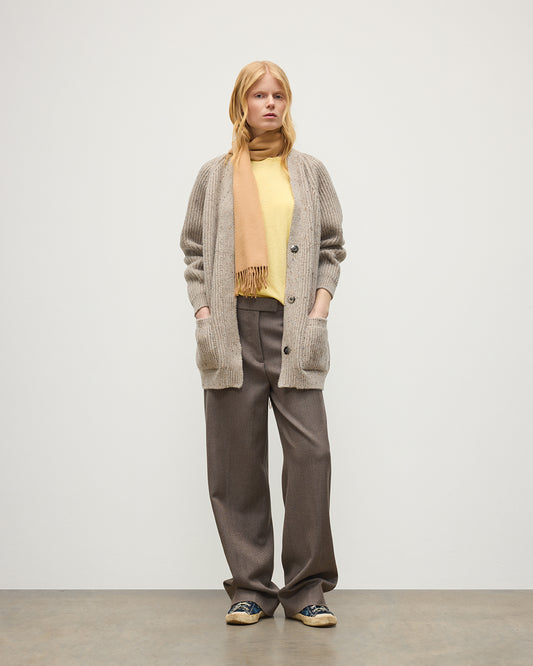 JOHNSTONS OF ELGIN NORAH CARDIGAN DONEGAL CASHMERE RIBBED CARDIGAN WITH POCKETS CREAM 100% CASHMERE KAC05992HA0397