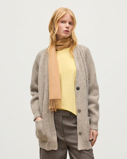 JOHNSTONS OF ELGIN NORAH CARDIGAN DONEGAL CASHMERE RIBBED CARDIGAN WITH POCKETS CREAM 100% CASHMERE KAC05992HA0397