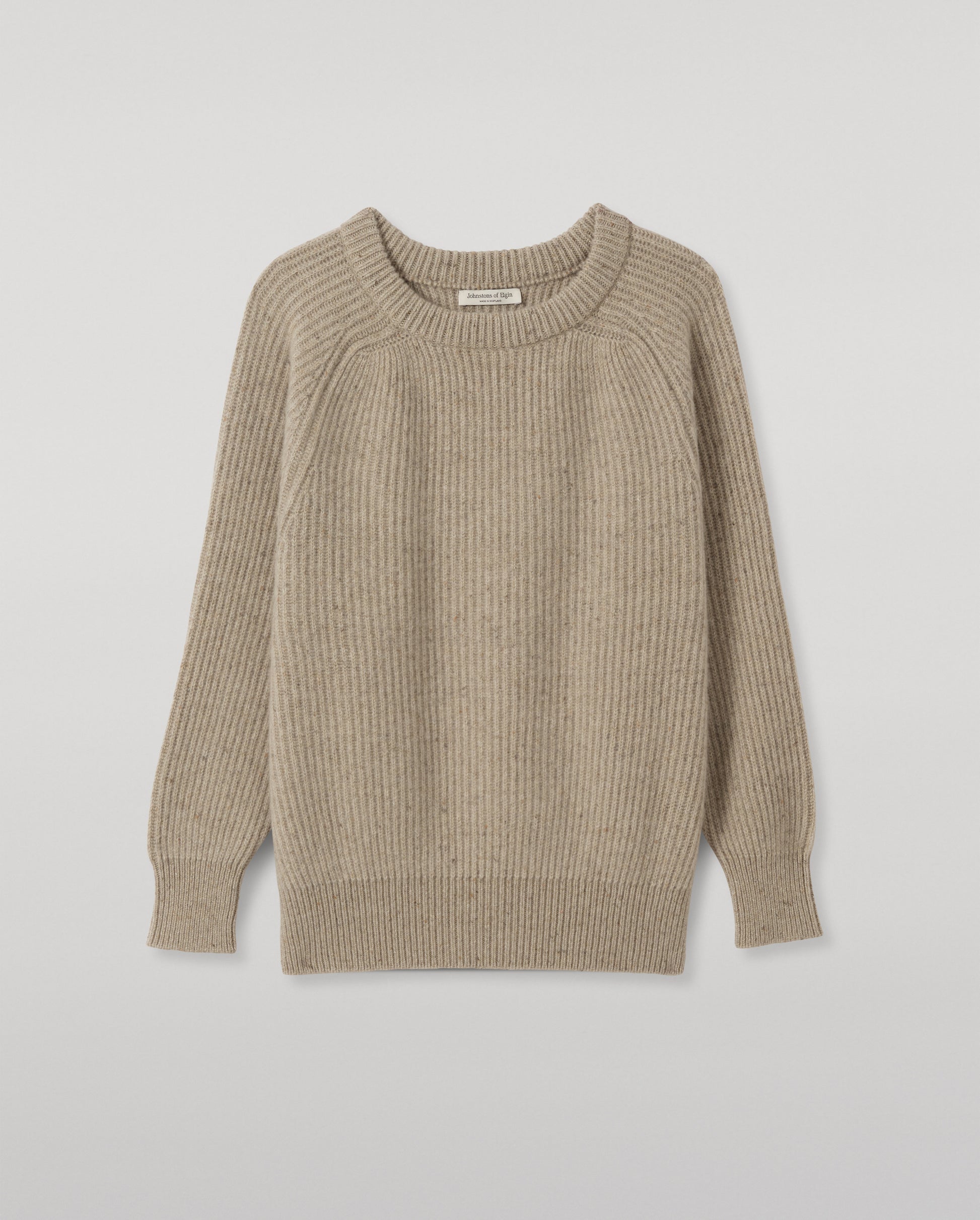 JOHNSTONS OF ELGIN NORAH CREW SWEATER DONEGAL CASHMERE OVERSIZED RIBBED SWEATER CREAM 100% CASHMERE KAC05993HA0397