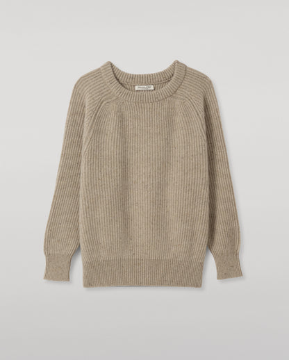 JOHNSTONS OF ELGIN NORAH CREW SWEATER DONEGAL CASHMERE OVERSIZED RIBBED SWEATER CREAM 100% CASHMERE KAC05993HA0397