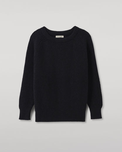 JOHNSTONS OF ELGIN NORAH CREW SWEATER DONEGAL CASHMERE OVERSIZED RIBBED SWEATER BLUE 100% CASHMERE KAC05993HD7348