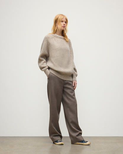 JOHNSTONS OF ELGIN NORAH CREW SWEATER DONEGAL CASHMERE OVERSIZED RIBBED SWEATER CREAM 100% CASHMERE KAC05993HA0397