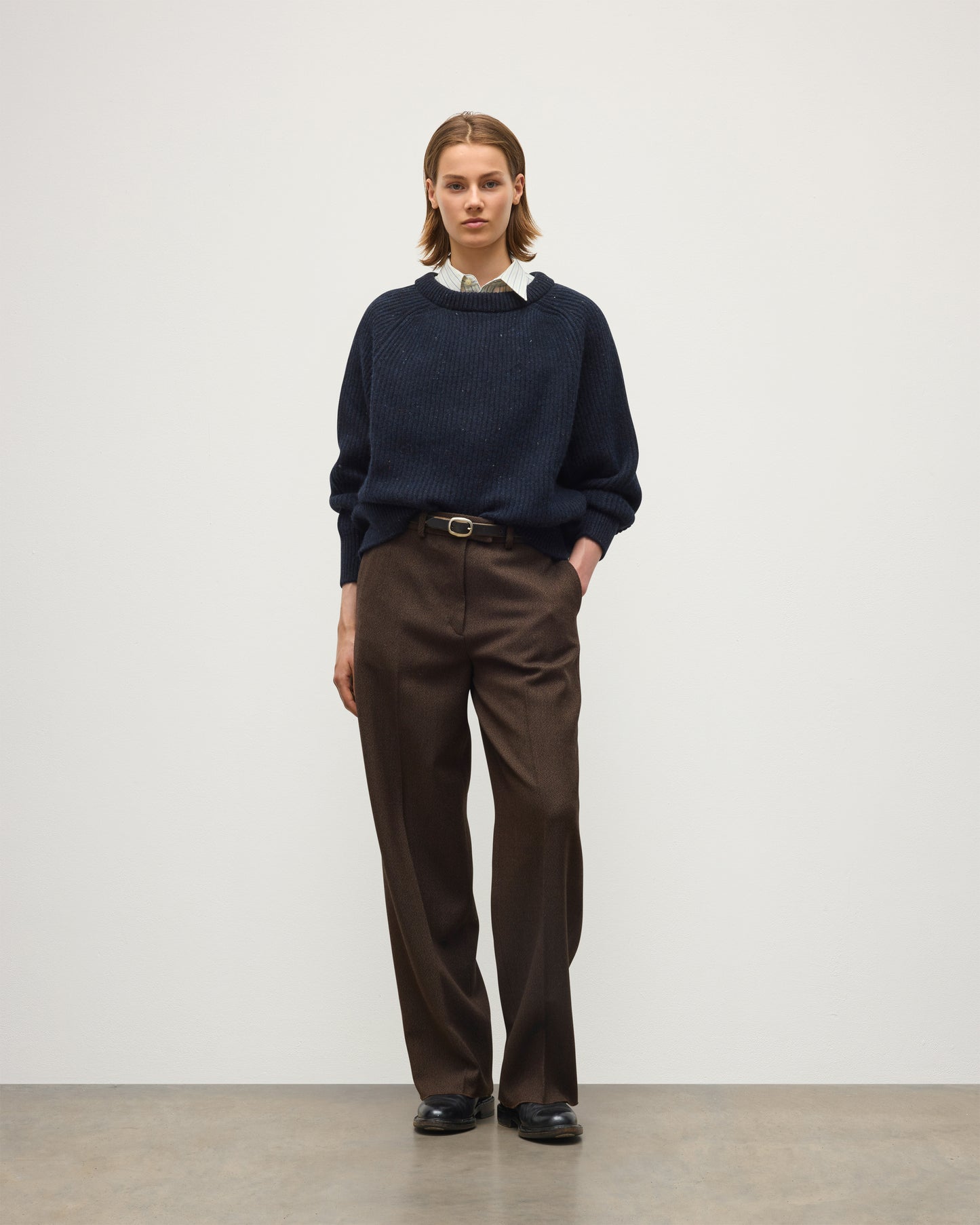 JOHNSTONS OF ELGIN NORAH CREW SWEATER DONEGAL CASHMERE OVERSIZED RIBBED SWEATER BLUE 100% CASHMERE KAC05993HD7348
