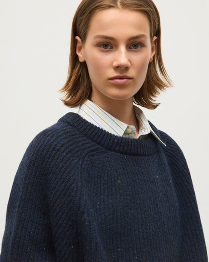 JOHNSTONS OF ELGIN NORAH CREW SWEATER DONEGAL CASHMERE OVERSIZED RIBBED SWEATER BLUE 100% CASHMERE KAC05993HD7348