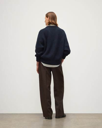 JOHNSTONS OF ELGIN NORAH CREW SWEATER DONEGAL CASHMERE OVERSIZED RIBBED SWEATER BLUE 100% CASHMERE KAC05993HD7348