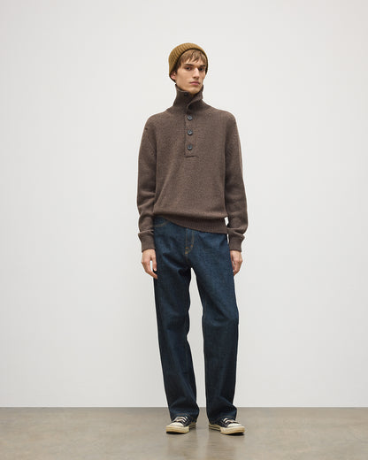 JOHNSTONS OF ELGIN DOUGLAS BUTTON NECK SWEATER CASHMERE BUTTON NECK SWEATER BROWN 100% CASHMERE KAC06010HB7126