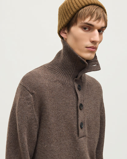 JOHNSTONS OF ELGIN DOUGLAS BUTTON NECK SWEATER CASHMERE BUTTON NECK SWEATER BROWN 100% CASHMERE KAC06010HB7126