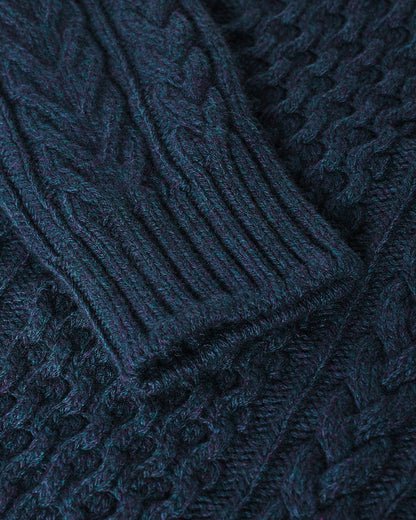Johnstons of Elgin AW25 Women's Knitwear Heather Navy Aran Cable Navy Cashmere Jumper Details  KAI05086HD7321