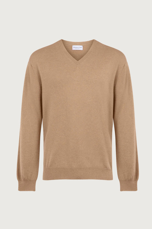Johnstons of Elgin Men's Knitwear Camel Cashmere V Neck Jumper KAI05150HB4315