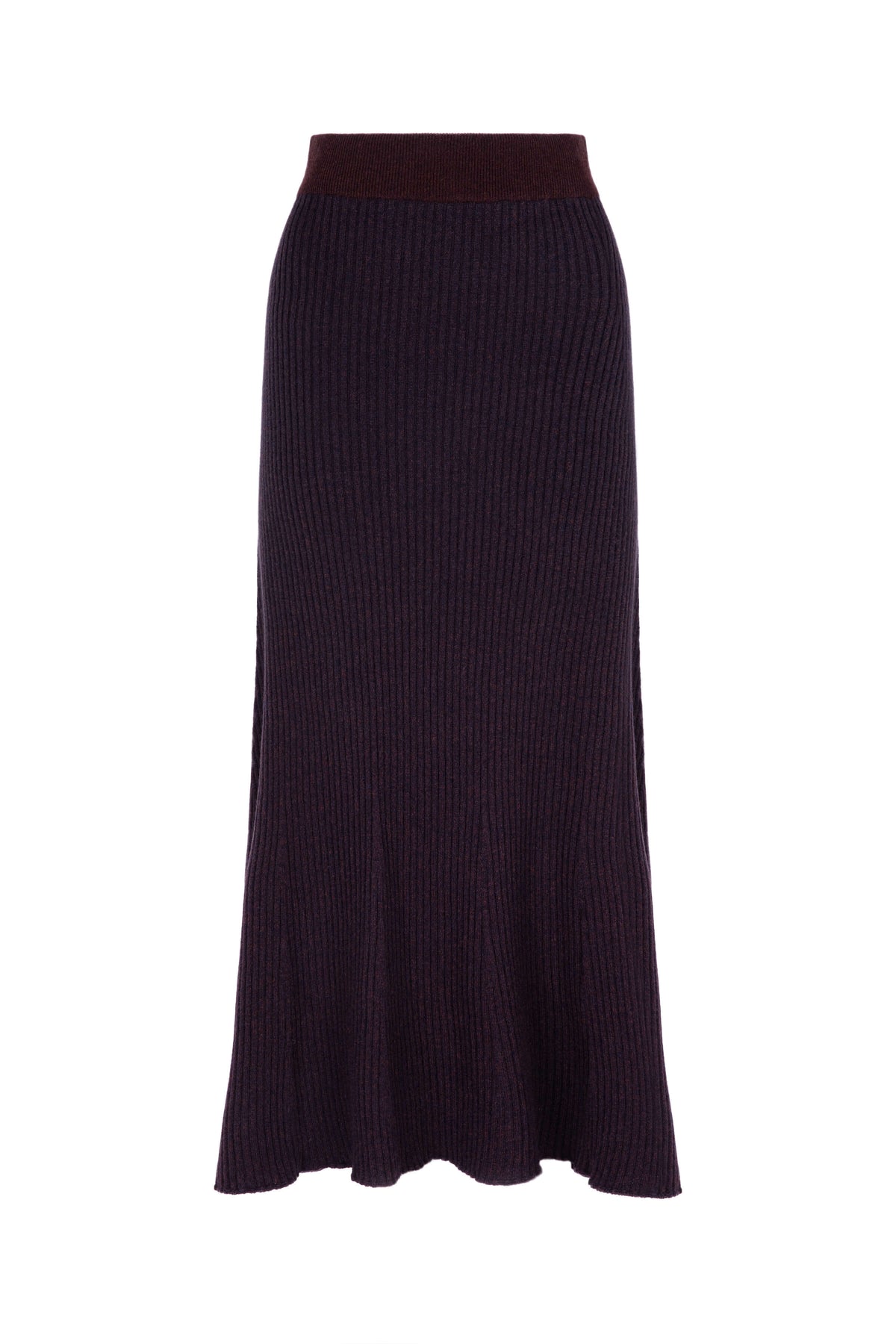 Ribbed Marl Dark Brown Cashmere Skirt