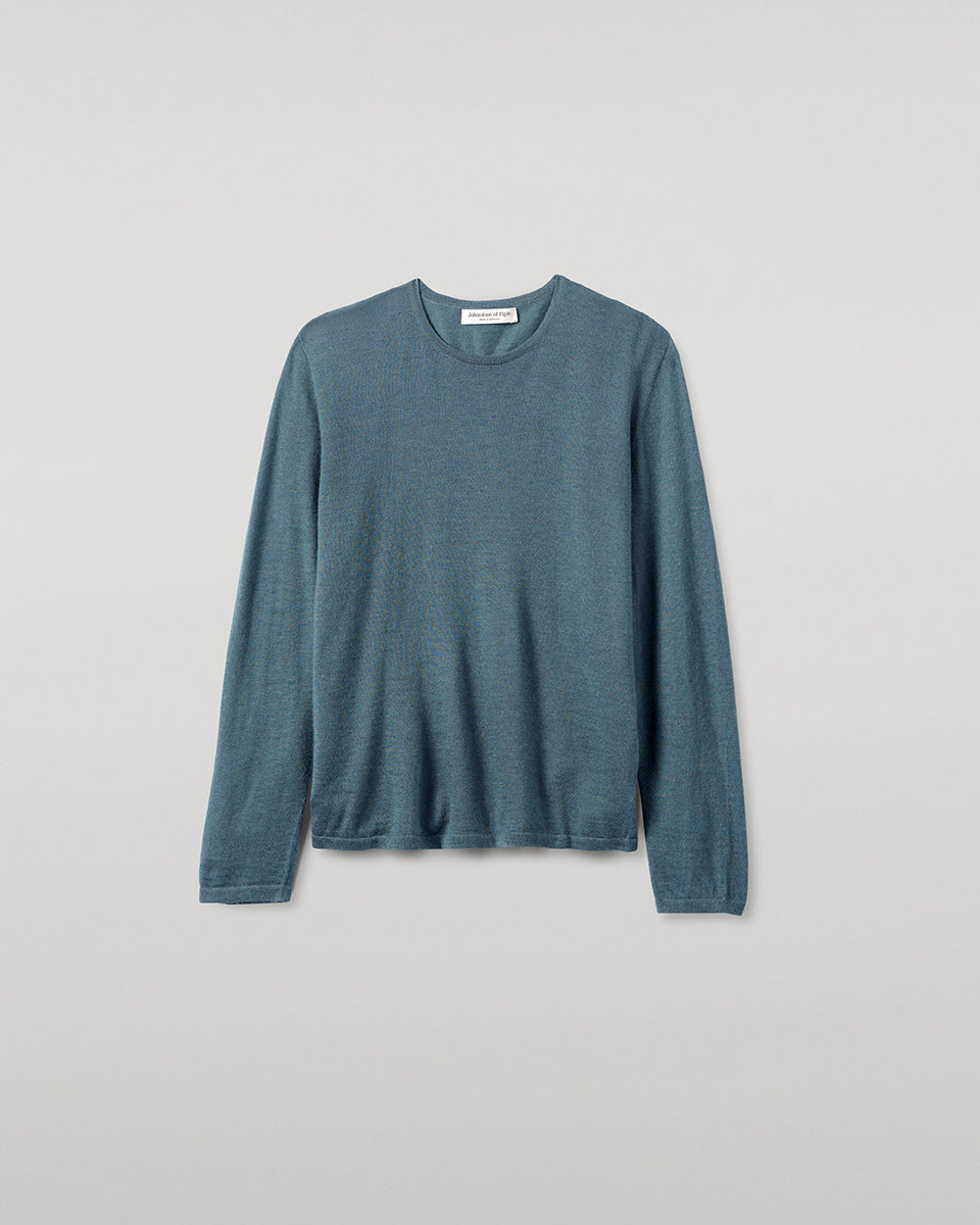 Johnstons of Elgin AW25 Women's Knitwear Slate Superfine Cashmere Long Sleeve T-Shirt KAI05318SD5242