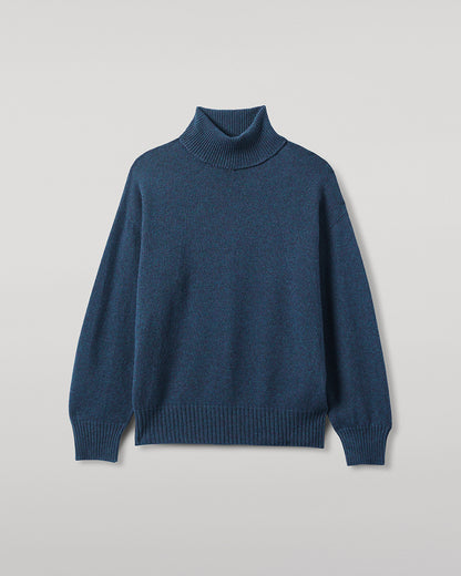 Johnstons of Elgin AW25 Women's Knitwear Heather Navy Gauzy Cashmere Roll Neck Close up KAI05324HD7321