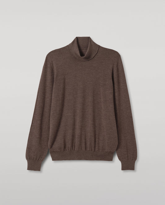 JOHNSTONS OF ELGIN FIN ROLL COLLAR SUPERFINE CASHMERE ROLL COLLAR SWEATER - 3 PLY BROWN 100% CASHMERE KAI05333HB7092