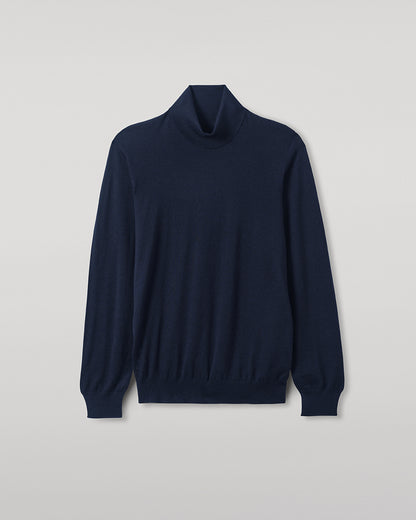 Johnstons of Elgin Men's Superfine Cashmere Roll Neck Sweater in Navy KAI05333SD7600
