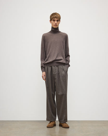 JOHNSTONS OF ELGIN FIN ROLL COLLAR SUPERFINE CASHMERE ROLL COLLAR SWEATER - 3 PLY BROWN 100% CASHMERE KAI05333HB7092