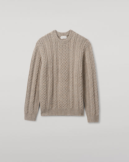 Johnstons of Elgin AW25 Men's Ash Aran Cable Cashmere Jumper KAI05336HB4334